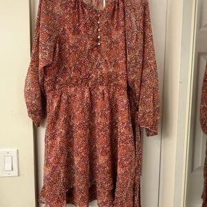 Mango Red Floral Long Sleeve Dress